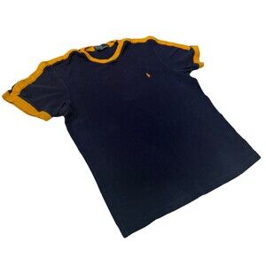 Polo Ralph Lauren Vintage T-Shirt Mens L Blue Yellow Ringer Short Sleeve